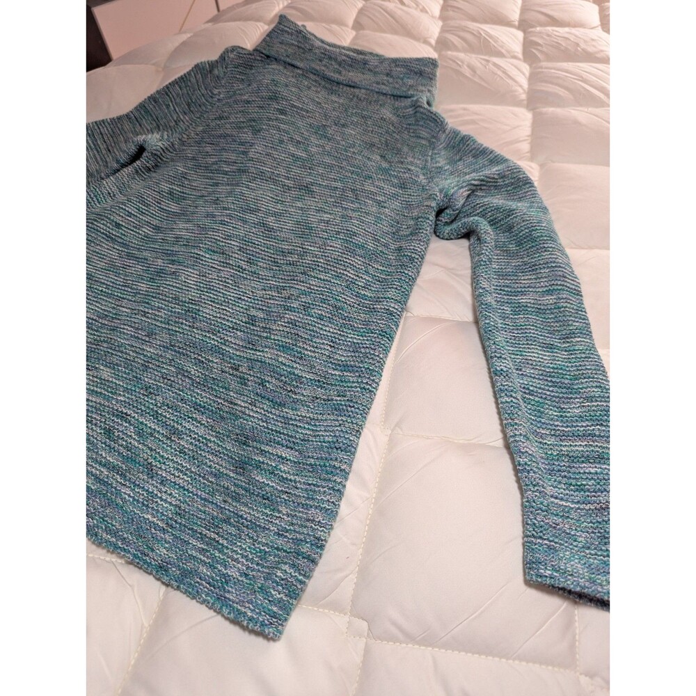 J. Jill Marled Knit Cowl Neck Sweater XS Teal Blue Green Cotton Blend Pullover